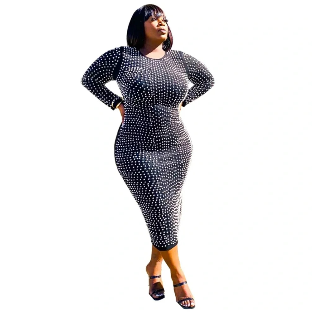 NEW💕Plus Size Faux Pearl Midi Dress